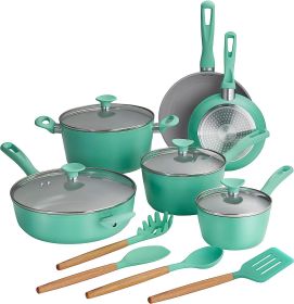 Teal Ceramic Cookware Set of 14