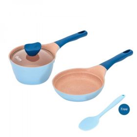 Amercook Alfita Food Complementary Cooker Set A02BE Baby Milk Pan Small Pan Non-Stick Non-Stick Less Fume Ocean Blue 16cm