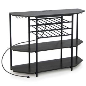 3-Tier Wine Bar Cabinet with Storage Shelves (Color: Gray)