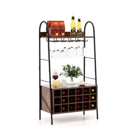 Household Simply Industrial Style Liquor Cabinet with Wine Rack (Color: Rustic Brown)