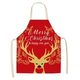 Cartoon Christmas Elk Santa Claus Printed Linen Sleeveless Apron (Option: W 20017-47x38cm)