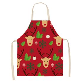 Cartoon Christmas Elk Santa Claus Printed Linen Sleeveless Apron (Option: W 20001-68x55cm)