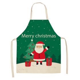 Cartoon Christmas Elk Santa Claus Printed Linen Sleeveless Apron (Option: W 20005-68x55cm)